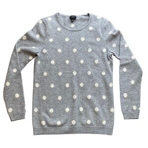 Talbots Petites 100% Pure Cashmere Polka Dot Sweater Light Gray Women's Medium